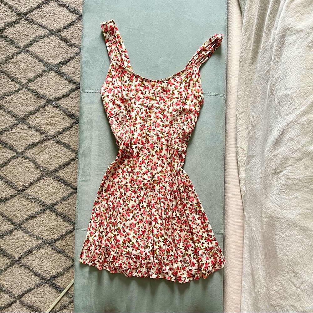 Wild Fable cream with pink floral all over print summer dress.